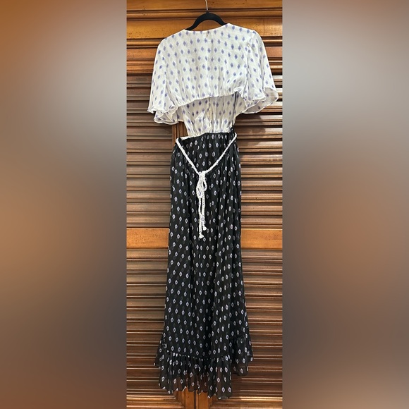 MISA Los Angeles Polka Dot Print Long Dress Size Large NWT NAVY BOTTOM WHITE TOP - Picture 9 of 12